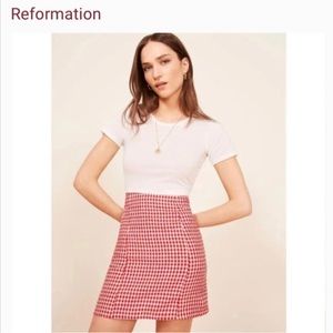 Reformation | Amelie May Red Check Gingham Linen Mini Skirt Size 4